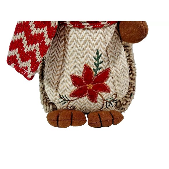 Dan Dee Christmas Hedgehog Plush Embroidered Poinsettia Scarf Weighted 9-in Gift - Picture 5 of 7